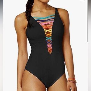 SOFIA'S CHOICE Women's  One Pieces Swimsuit Lace Up Lattice Deep V Bathing